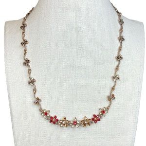 Cookie Lee Vintage Signed Copper Tone Floral Rhinestone Swirl Necklace